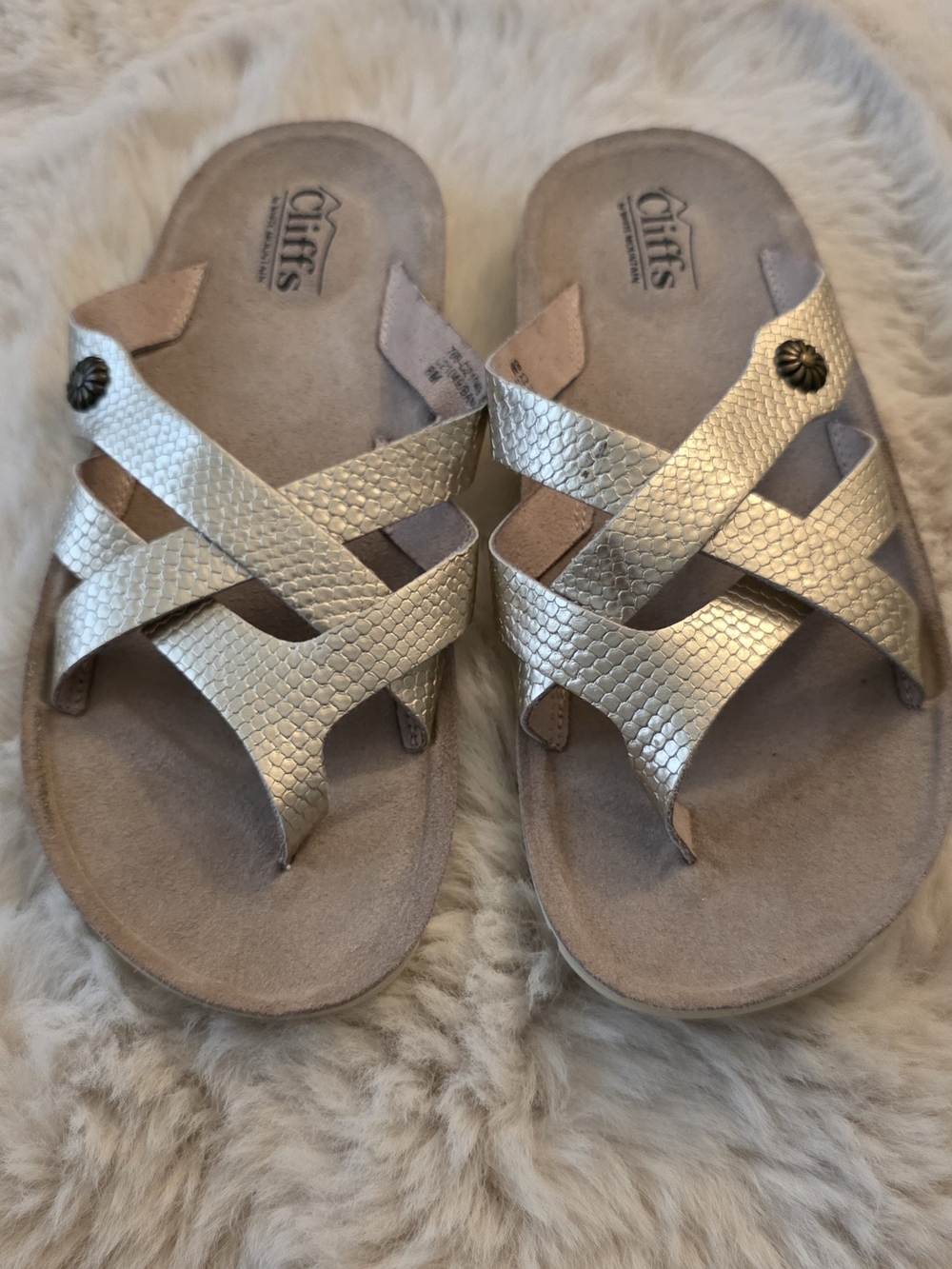 Cliffs by White Mountain Gold Leather Crisscross Sandals